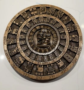 Aztec Mayan Wooden Calendar Tzolkin Hand Carved 10.5" Wooden Wall Art - Picture 1 of 4