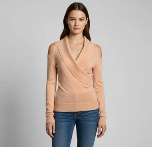 Arden B y2K pfirsichfarben schulterfrei Wickel Langarm Pullover Oberteil Größe Small - Bild 1 von 6