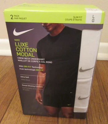 Nike Dri-Fit Luxe Crewneck Undershirt Tee 2 Pack Size Large White Slim Fit New Foto 1 de 4