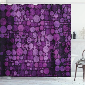 Purple Shower Curtain Vintage Grunge Circles Print for Bathroom 84" Extralong - Picture 1 of 2