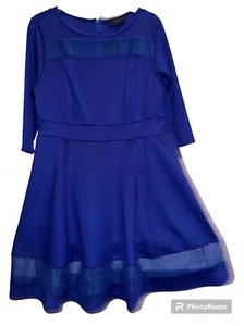 Abito LANE BRYANT taglia 14/16P blu manica 3/4 inserto in rete spandex subacqueo ADATTO n FLARE - Foto 1 di 7