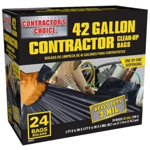 Contractor's Choice 24-Count 42-Gallon Outdoor Clean Up Construction Trash Bags - Picture 1 of 5