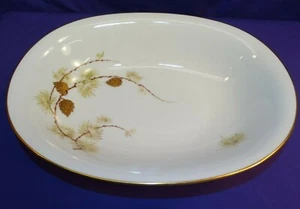 H&CO HEINRICH LARCHMONT DINNERWARE OVAL SERVING BOWL GOLD PINECONES GERMANY - Picture 1 of 5