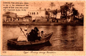 Bootfahren während der Überschwemmung Alexandria Ägypten Lukas 15:10 Seelen mit Seeleuten Postkarte - Bild 1 von 2