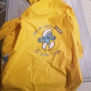 SMURF Raincoat VINTAGE 1983 Kids sz 10-12Yellow Put a little smurf in your life - Picture 1 of 4