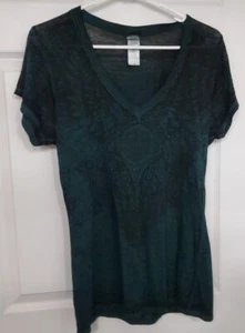 Women's Harley Davidson Black Grey Smoke Shirt Size M. Jeweled. Open Road - Picture 1 of 5