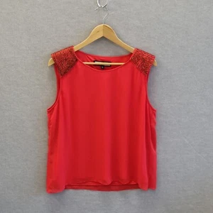 NICOLA FINETTI Sz 16 ORANGE EVENING TOP GEORGETTE LINED BEADED SHOULDER DETAIL - Picture 1 of 8