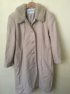 Charles Klein Tan Wool Blend Coat Faux fur Removable collar 12P 14P 16P Large - Picture 1 of 8