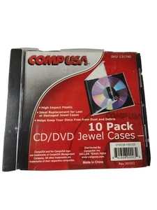CompUSA Slim CD/DVD Jewel Cases Black 10 Pack (Top case has crack) - Picture 1 of 2