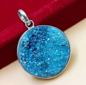 Titanium Druzy Gemstone 925 Sterling Silver Plated Bezel Round 1PC Pendant - Picture 1 of 3
