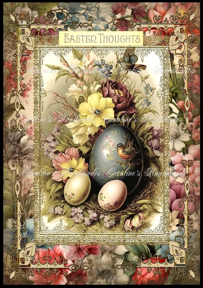 Easter Thoughts Floral & Eggs Designer MULTI-SIZE Cotton Fabric Quilt Block - Image 1 of 1