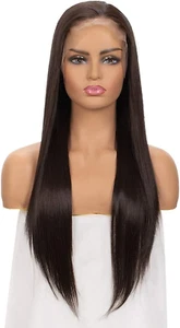 Coffee Black Brown Color Human Blend Hair 13-3 Lace Front Women Wig,26 Inch Long - Picture 1 of 7