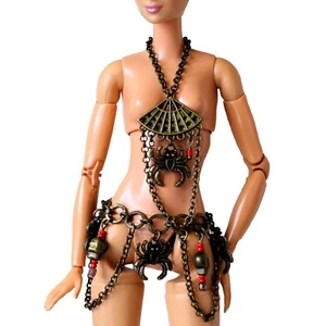 Doll dress jewelry, body chain bra, and skirt for 12-inch doll. Barb Monster BJD - Picture 1 of 11