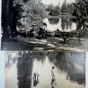 2 Beaune France postcards RPPC Bouzaise park Geese's bridge children antique U - Picture 1 of 6
