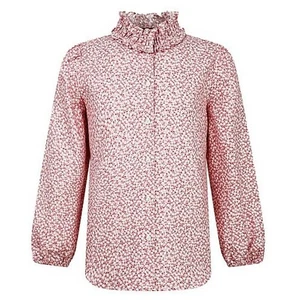 NEW il gufo 12 Ditsy Floral Long Sleeve Top Ruffle Mock Neck Button Up Shirt 12A - Picture 1 of 3