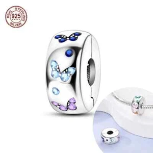 Pulsera de plata de ley 925 coloridas gemas de mariposa joyería collar dije cuentas - Imagen 1 de 7