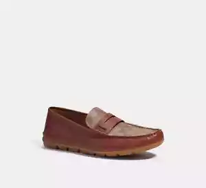 Mocassino scarpe da uomo COACH taglia 11,5 sella in pelle MOTT DRIVE SIG PVC cachi - Foto 1 di 5