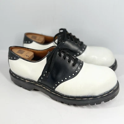 De Colección Gripfast Reino Unido Punk Saddle Zapatos US10 Cuero Puntera de Acero Blanco Negro Años 90 Foto 1 de 4