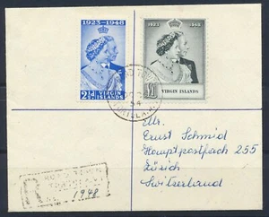 British VIRGIN ISLANDS to SUISSE 1949/54 Silver Wedding o Lovely Small Reg Cover - Picture 1 of 2