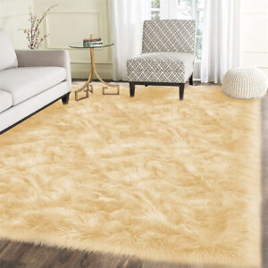 Latepis Faux Fur Sheepskin Area Rugs Soft Shaggy Carpet for Living Room Bedroom