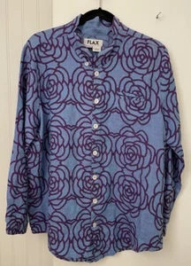 Men's FLAX Button-Down Shirt Multicolor Rose Print Smalll Linen - Picture 1 of 3