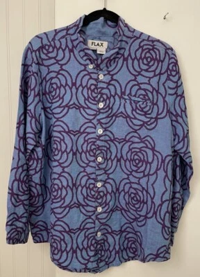 Men's FLAX Button-Down Shirt Multicolor Rose Print Smalll Linen - Image 1 of 3