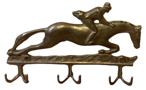 Vtg Solid Brass Racing Derby Horse Equestrian Jockey Wall Hanging 6-Hooks - Picture 1 of 5