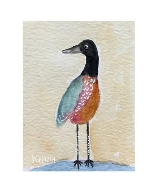 Pintura de pájaro peculiar firmada original Aceo por Kenna HP 2,5” X 3,5” Foto 1 de 4