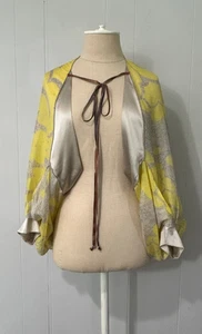 NEW Rozae Nichols Size Small Yellow & beige Bohemian Silk Cotton blouse top - Picture 1 of 11