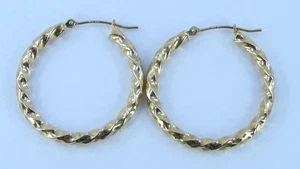 Jacmel Maritius Spiral 14k Yellow Gold Hoop EARRINGS 1 1/8" Hinged Closure - Picture 1 of 8