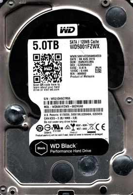 WD5001FZWX-00ZHUA0 S/N:WX21D DCM:HARCKVJMA WESTERN DIGITAL 5TB MALAYSIA AUG 2015 - Image 1 of 2