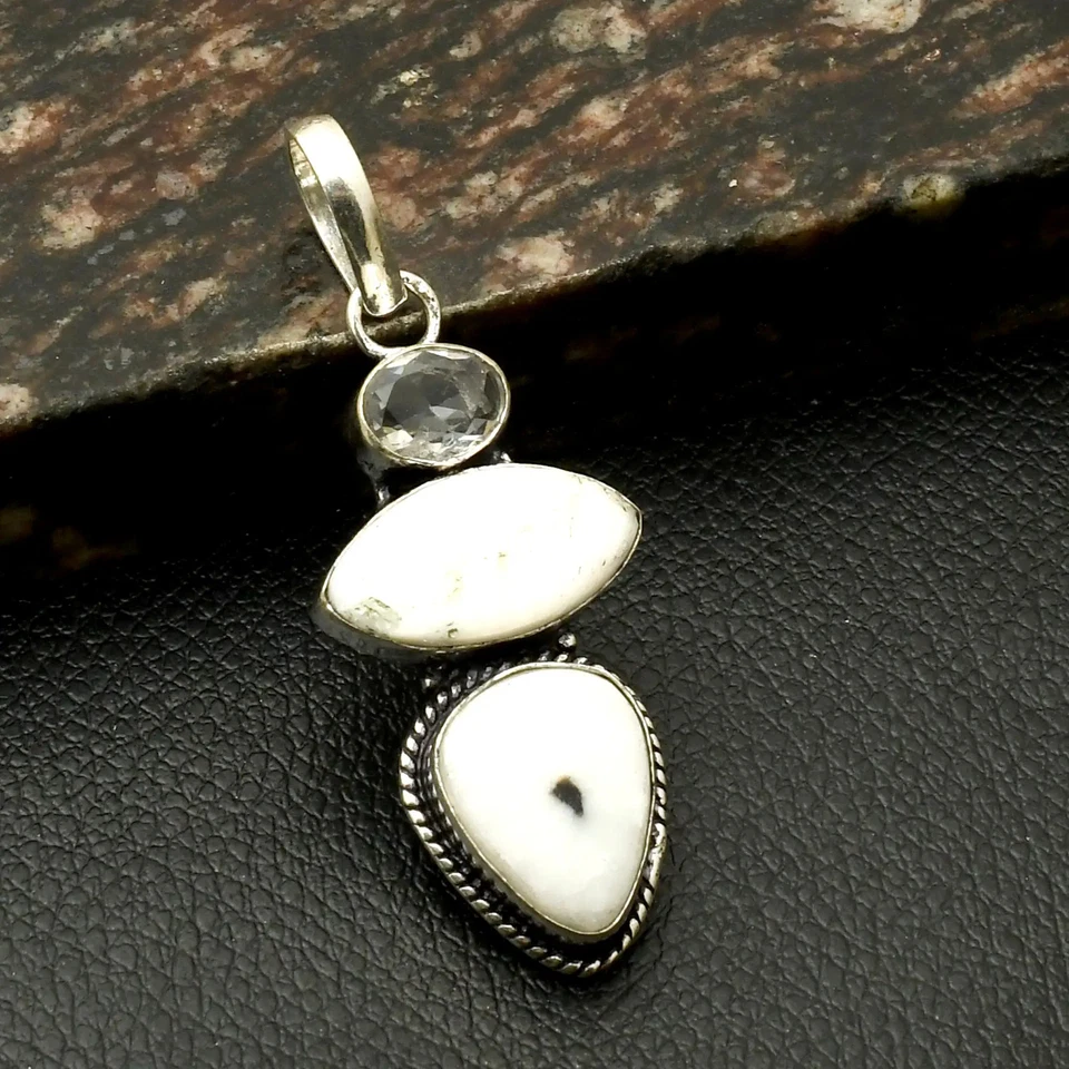 Madreperla Topacio Blanco Piedras Preciosas Hecho a Mano Colgante Joyería Regalo 2.4" AP-36894 Foto 1 de 1
