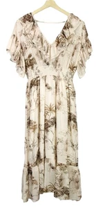 SANDRO Jolay Dress Womens (EU) 40 Graphic-Print Ruffled Midi - Picture 1 of 7