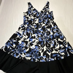 Jessica Howard white with blue And Black Floral Fit And Flare Tank Dress - Picture 1 of 7
