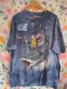 The Mountain George Bush Riding A Shark Blue Tie-dye T-shirt XXL - Picture 1 of 11
