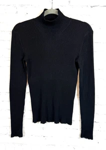 RALPH LAUREN SPORT black mock neck rib knit viscose blend sweater pullover M - Picture 1 of 6