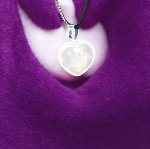 White Pendant Minimalist Heart Necklace with Black Leather Necklace 20” - Picture 1 of 3