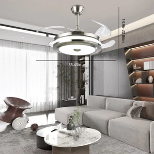 36"Invisible Ceiling Fan with LED Light Retractable Blade Chandelier Lamp+Remote - Picture 1 of 10