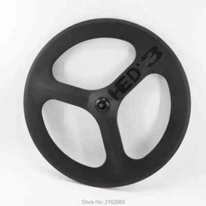700C 3 Spokes Clincher Wheel Road or Track Bike Fixed Gear Carbon Fiber Wheelset - Picture 1 of 7