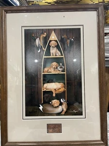 Ducks Unlimited "Shelf Life" Framed Print Labrador Puppies Dog Signed Hagan - Picture 1 of 6
