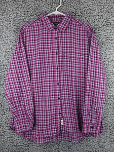 Roots Flannel Shirt Large Pink Purple Blue Plaid Long Sleeve Button Down Cotton - Picture 1 of 13