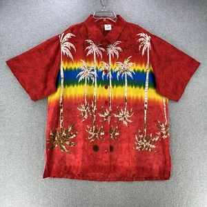 La Leela Mens Button Up XL X-Large Hawaiian Shirt Red Terivoile Floral Relaxed - Picture 1 of 11