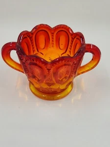 Vtg L.E. SMITH GLASS "MOON & STARS" AMBERINA OPEN SUGAR BOWL 2 Handle, Scalloped - Picture 1 of 5