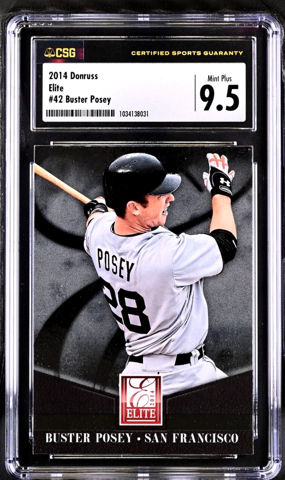 2014 Panini Donruss Elite 42 Buster Posey CSG 9.5 Mint+ POP 1 None Graded Higher - Image 1 of 3