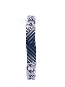 Stainless Steel with Black Enamel Plating Curb Link ID Bracelet - Picture 1 of 7