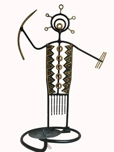 Handcrafted Tribal Petroglyph Metal Candleholder With Bohemian Design & Gold Acc - Picture 1 of 6