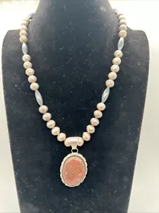 Collana vintage Navajo sterling 10 mm e ciondolo opale di Lonnie Willie 61 grammi - Foto 1 di 9