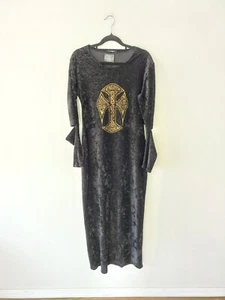 ANVENTAGOUS NZ Black Velvet Long Maxi Dress Size M Medieval Goth Witchy Cross - Picture 1 of 12