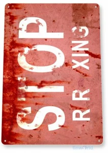 STOP RR XING 11 x 8 TIN SIGN AUTO AUTOMOBILE MECHANIC ADVERTISEMENT RAILROAD  - Picture 1 of 1