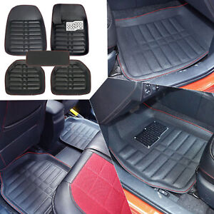 5pc All-Weather Leather Floor Mats Set, Universal Fit, Heavy-Duty Black